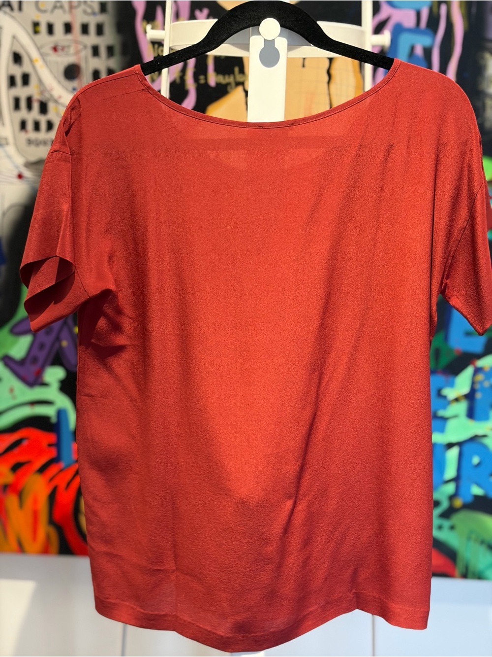 Club Monaco 100% Silk Rust Red Short Sleeve Scoop Neck - Picture 2 of 4